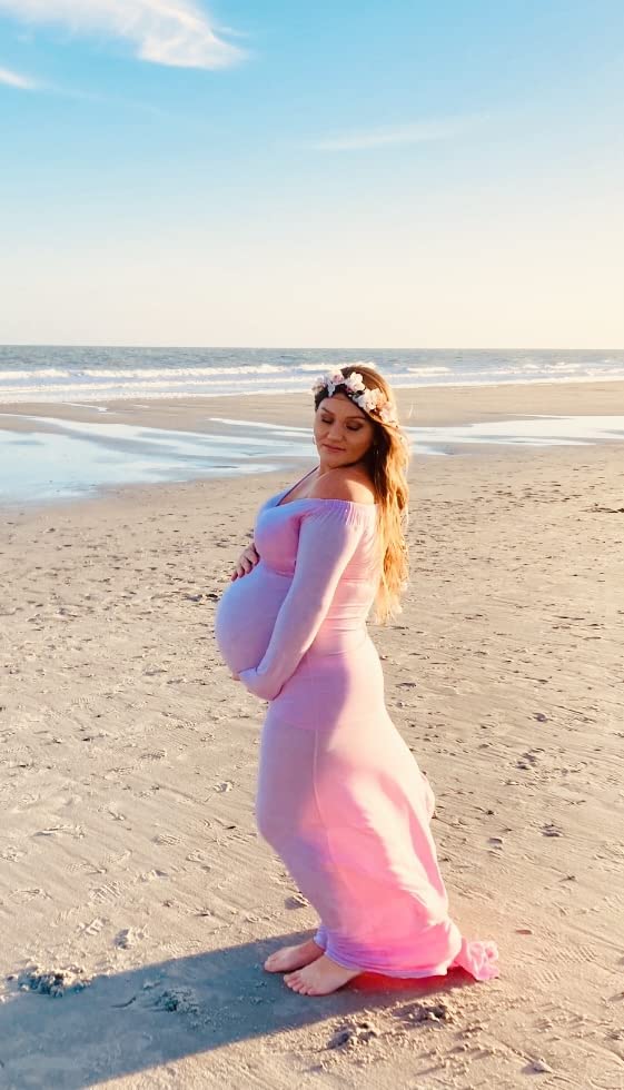 JustVH Maternity Elegant Fitted Gown Long Sleeve Cross-Front V Neck Dress