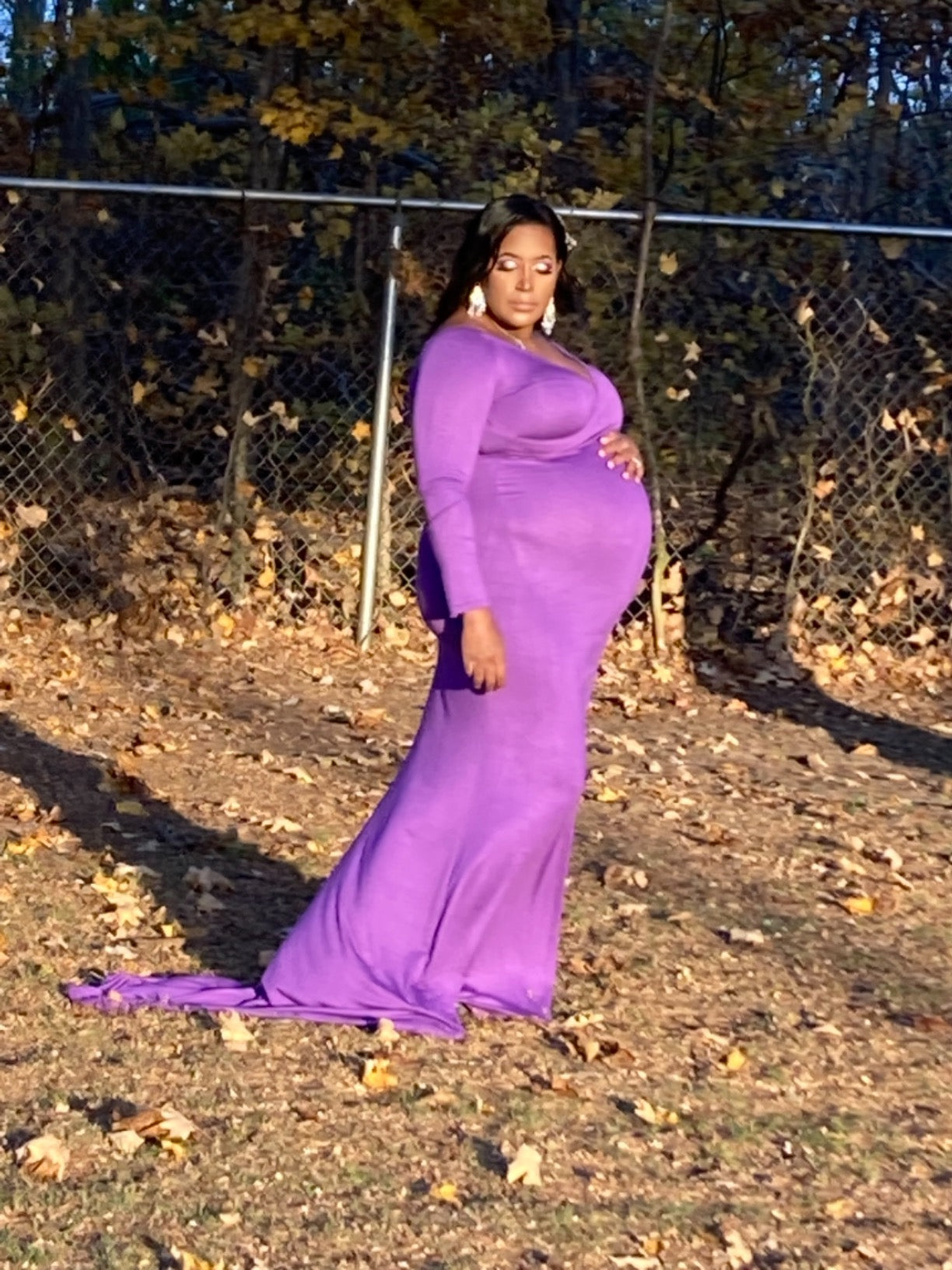 JustVH Maternity Elegant Fitted Gown Long Sleeve Cross-Front V Neck Dress